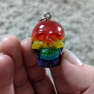 Rainbow resin skull keychains